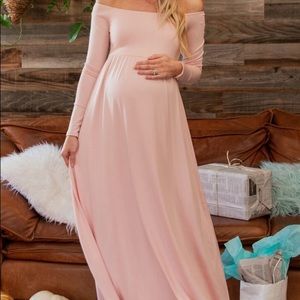Petite Pink Off Shoulder Maternity Maxi Dress